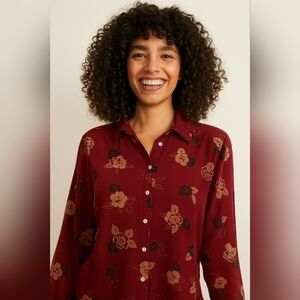 Casual Corner Crimson Floral Silk Blouse